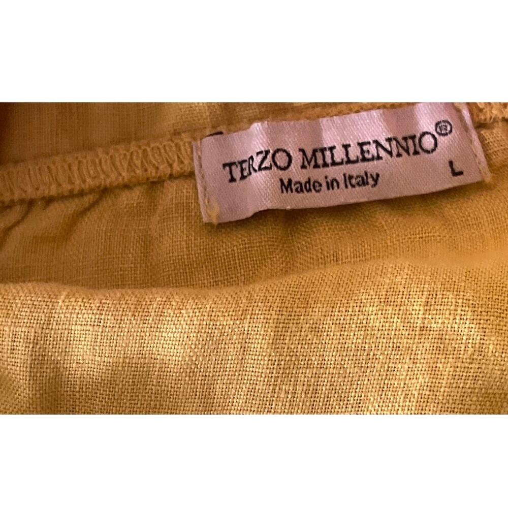 Terzo Millennio Womens Top L - Linen Shirt Crochet Lace Sleeves  Casual - Yellow - Picture 5 of 11
